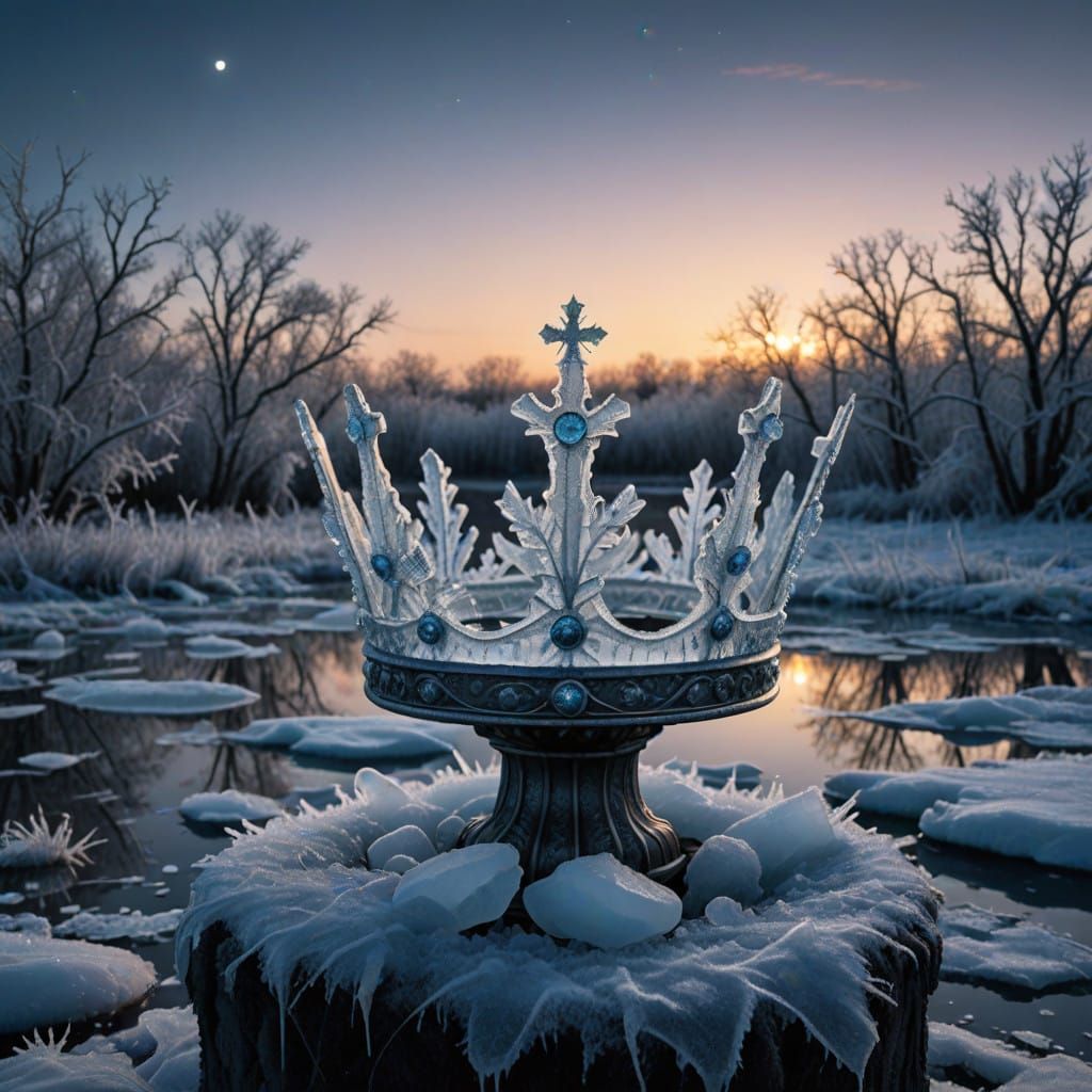 Glowing Frost Crown Illuminates Icy Tundra Under Silver Moon...