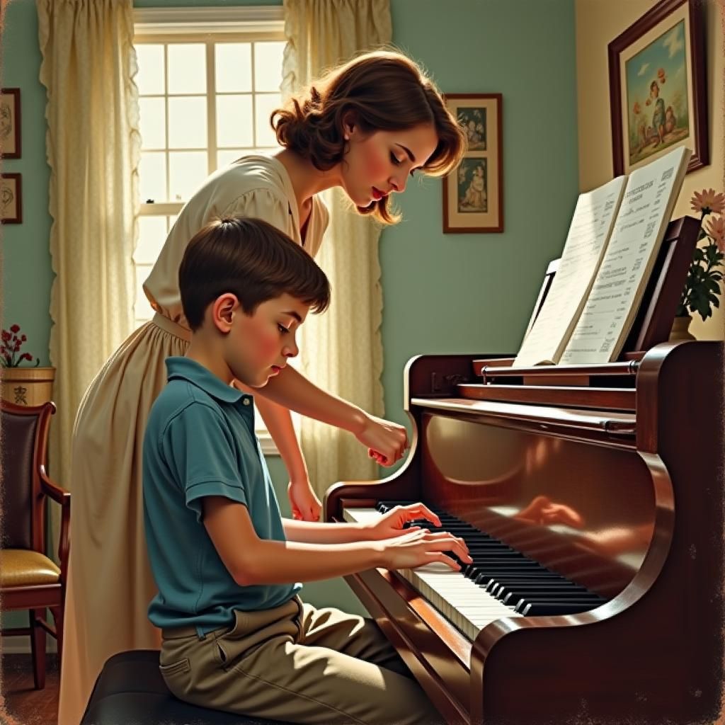 1950s Parlor Scene as Impressionistic Oil Painting