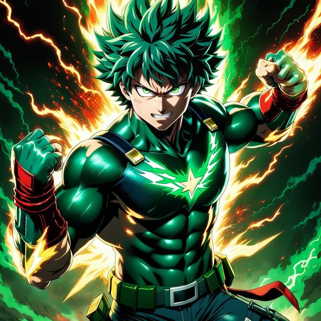 Izuku Midoriya: Middle-Aged Hero in Anime Style