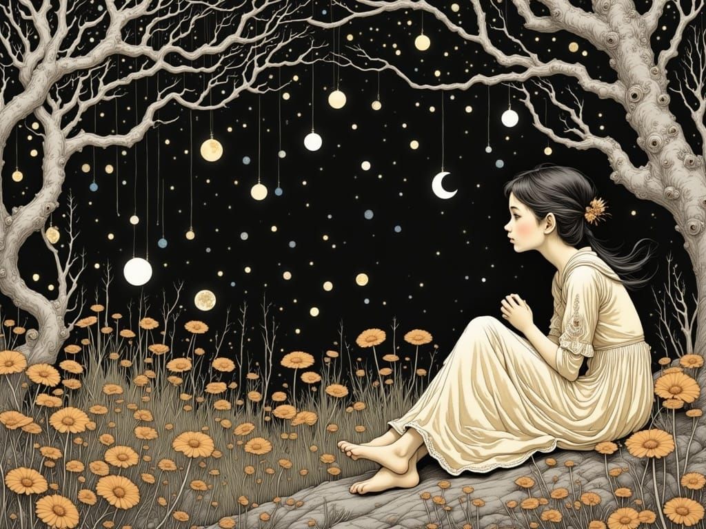 Ethereal Girl with Orb in Art Nouveau Style