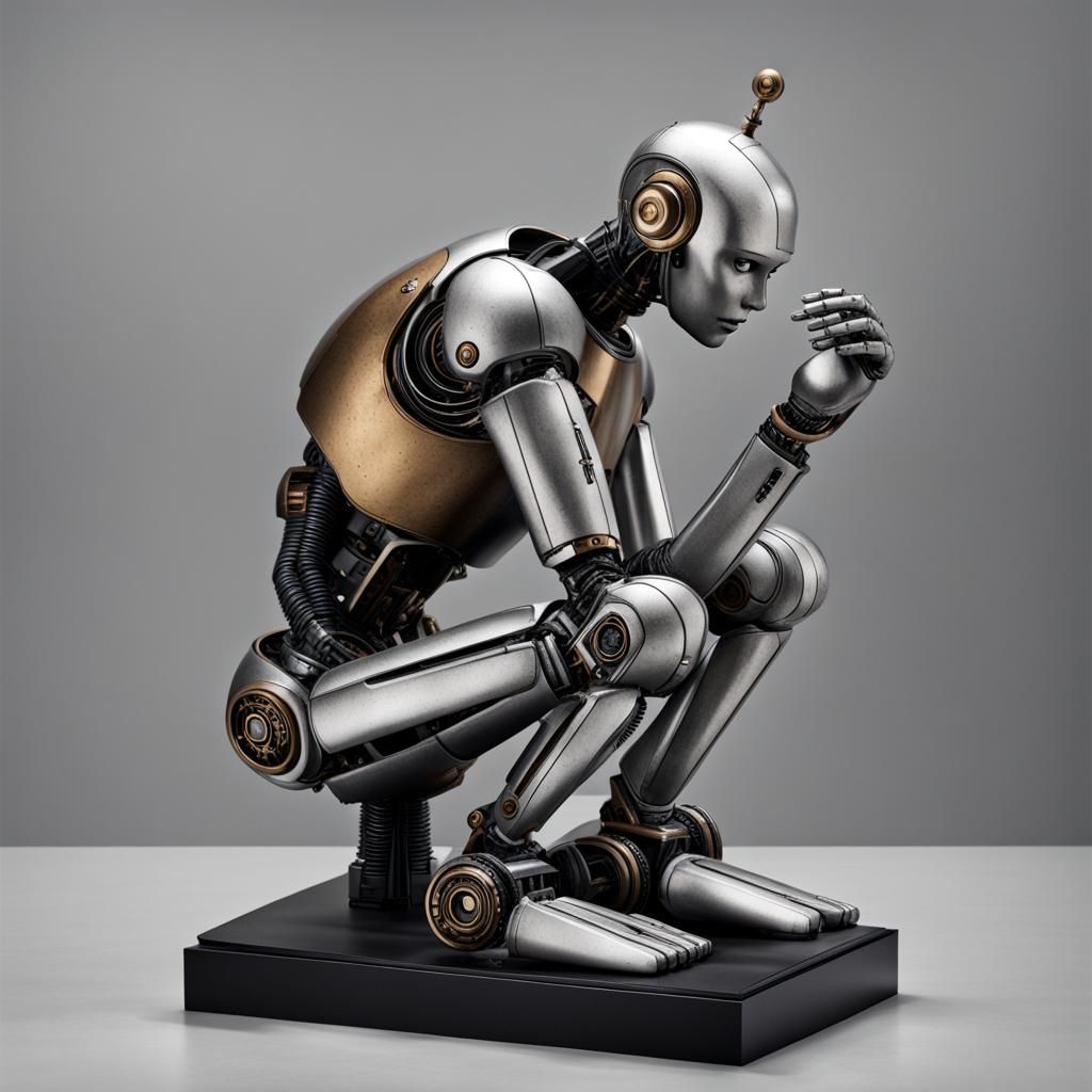 Robot Statue in Thoughtful Pose