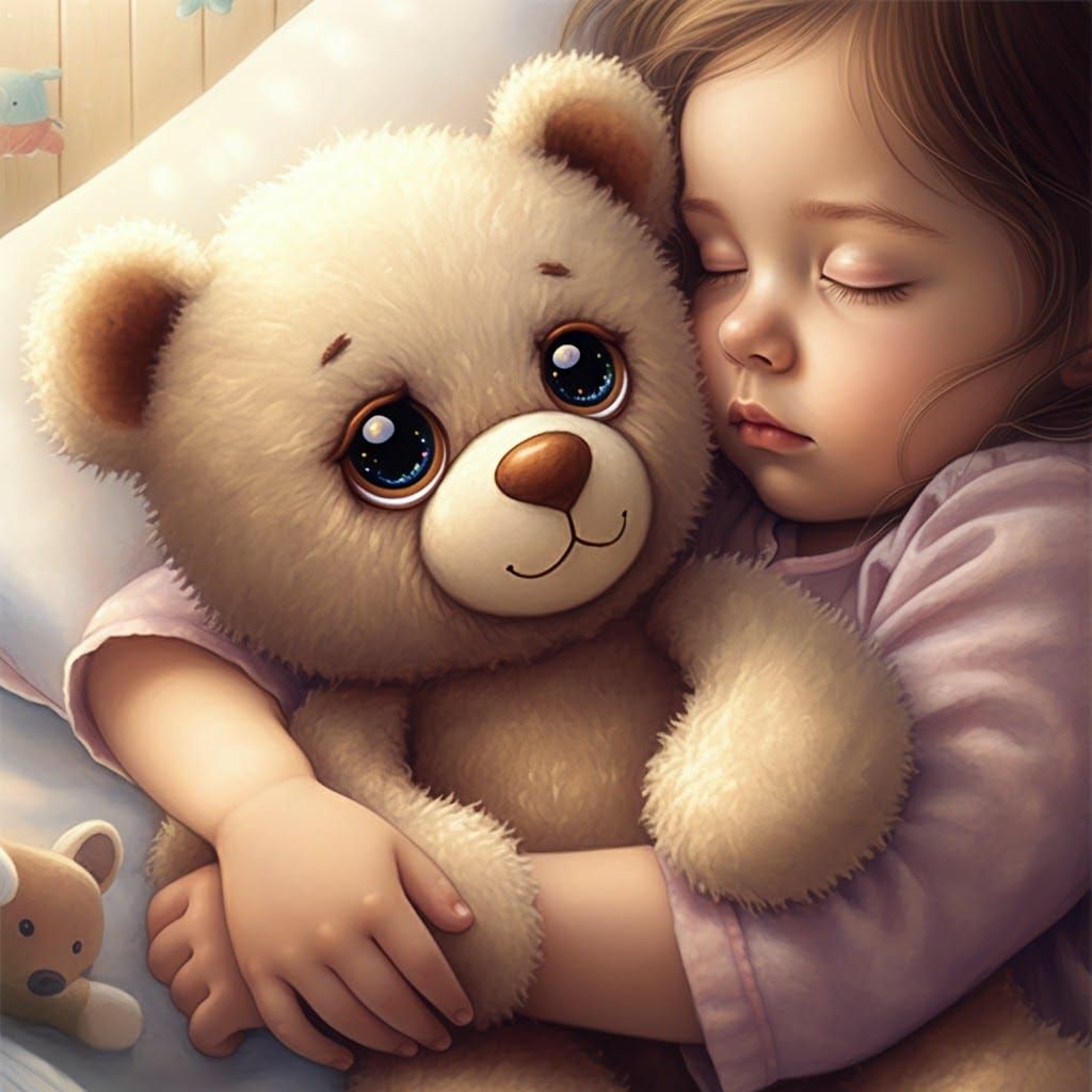 Teddy Bear's Gentle Embrace: A Watercolor Dream
