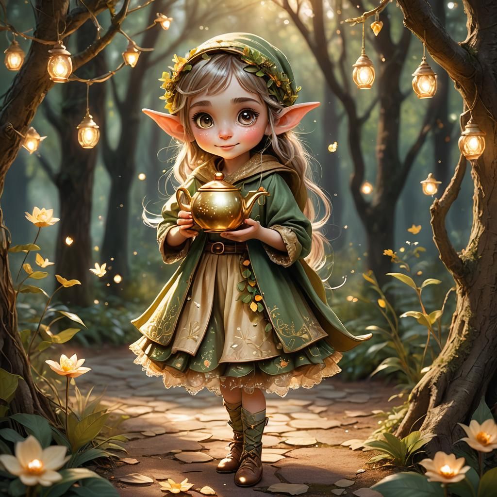 Enchanting Elf Teatime in Mystical Forest