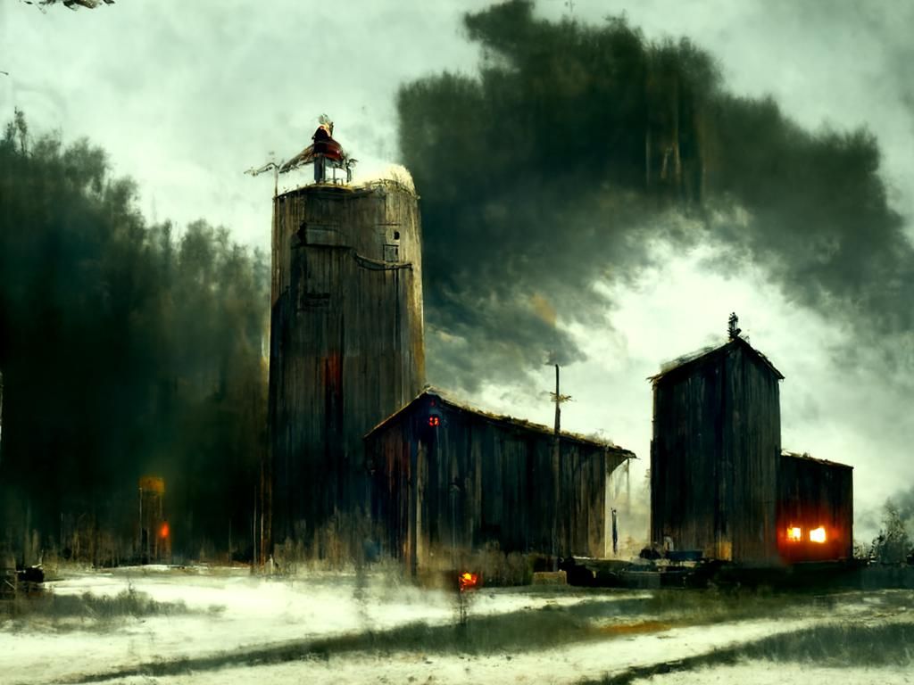Sinister Grain Elevator in Rural Town