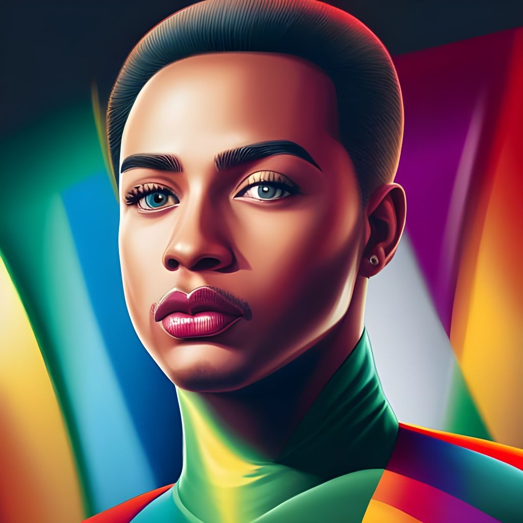Detailed Portrait with Rainbow Flag Background