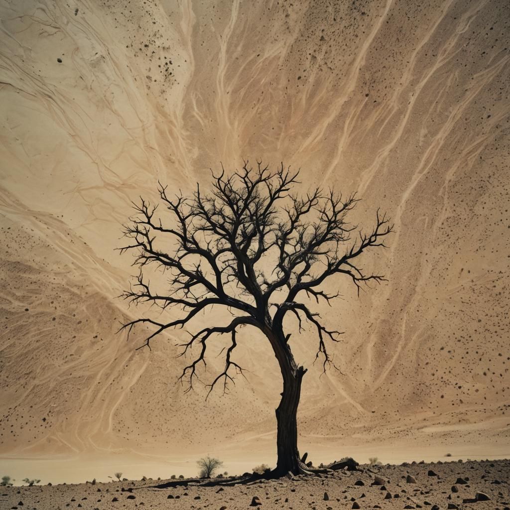 Dramatic Desert Landscape with Solitary Tree