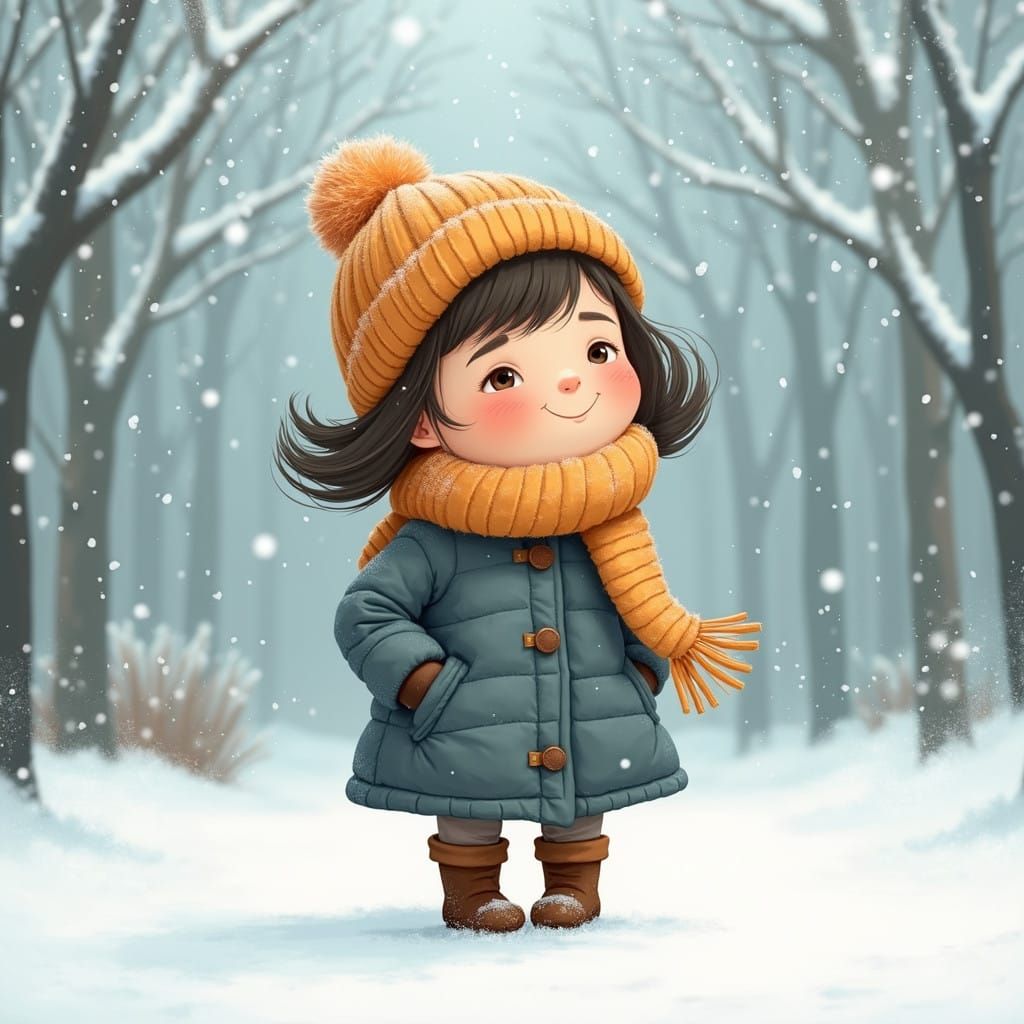 Whimsical Winter Scene with a Young Girl