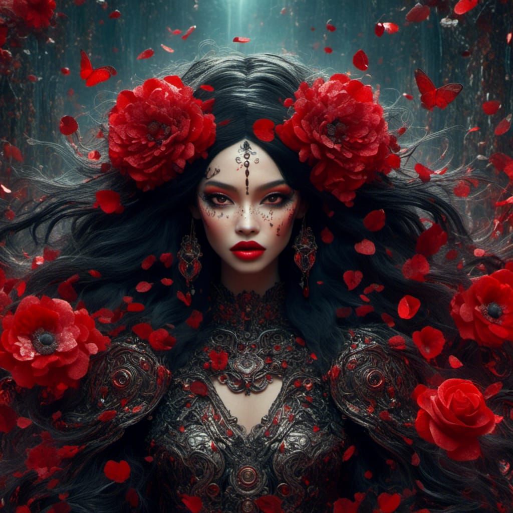 Beautiful Dark-Haired Woman Portrait in Detailed Matte Paint...