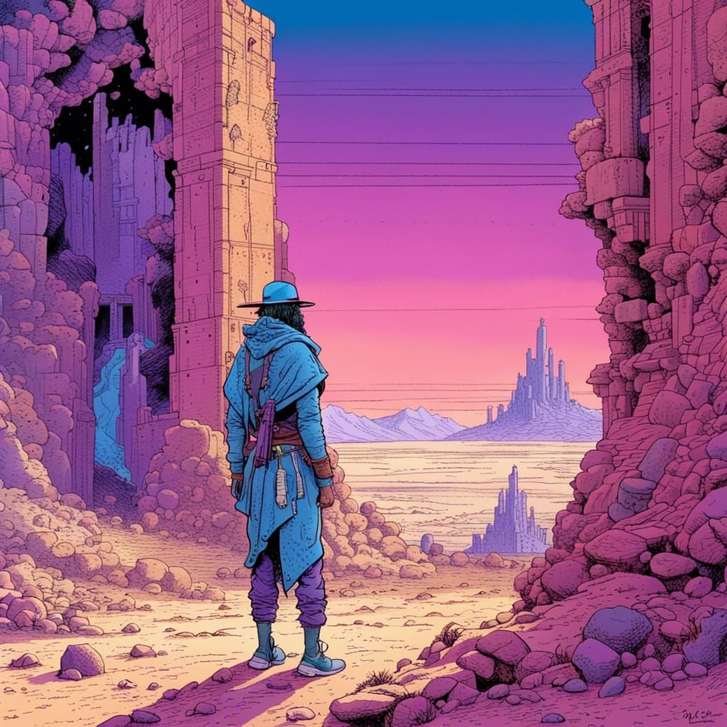 Shaman in Desert Wasteland: Moebius Style