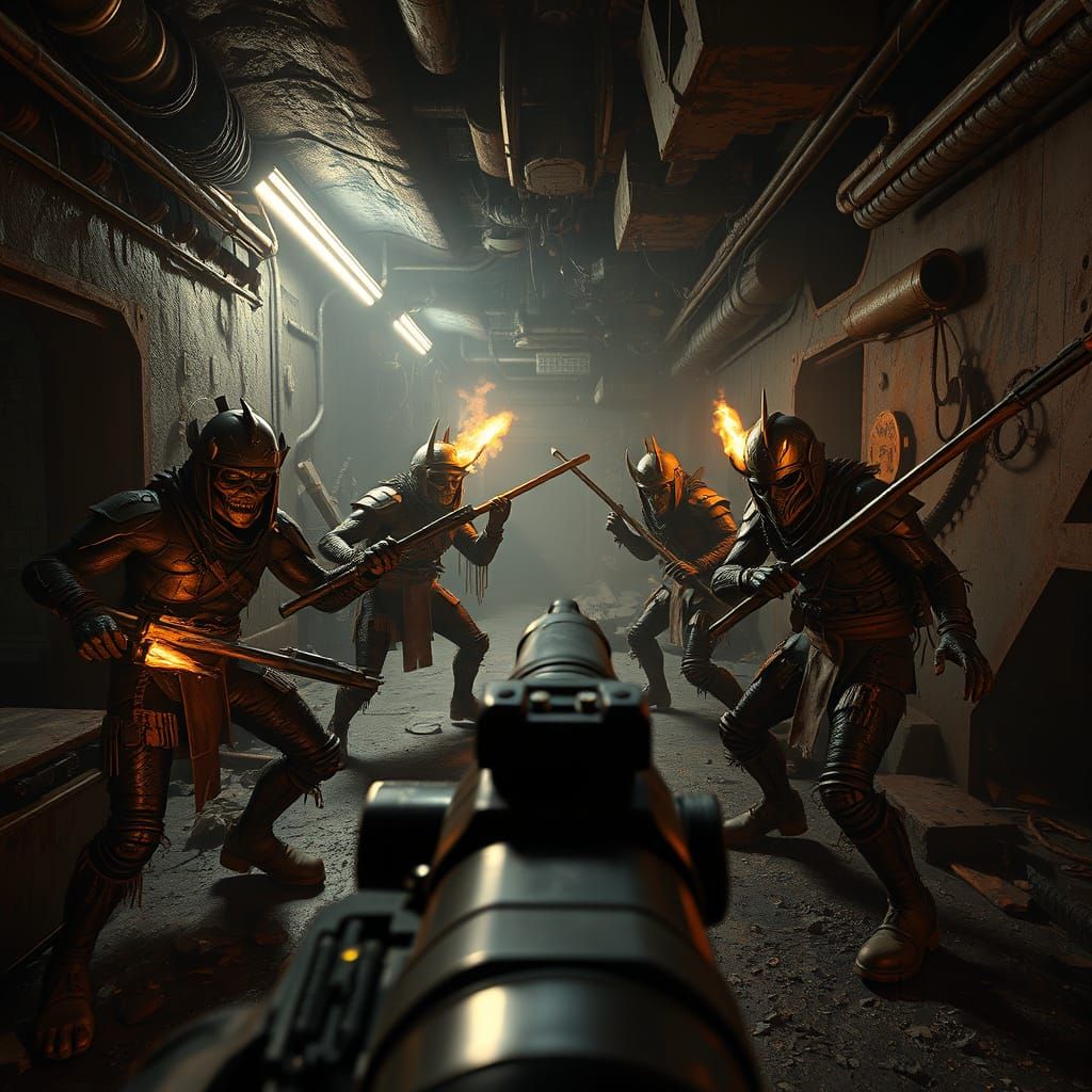 Post-Apocalyptic Bunker Scene with Mutants