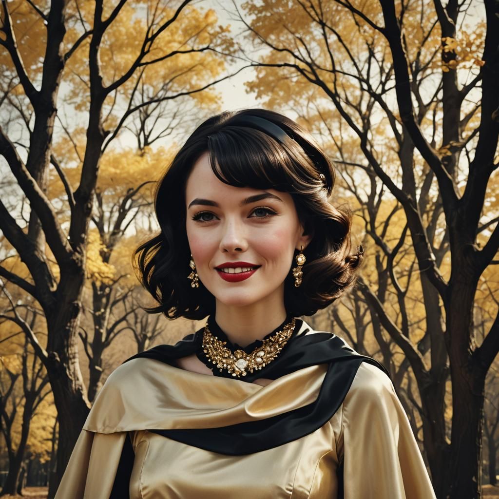 Pop Art Model in Golden Dress Illustration