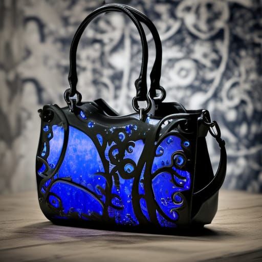 Beautiful black gothic handbag with cobalt blue accents& gothic vibes& ethereal vibes