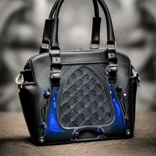 Beautiful black gothic handbag with cobalt blue accents& gothic vibes& ethereal vibes