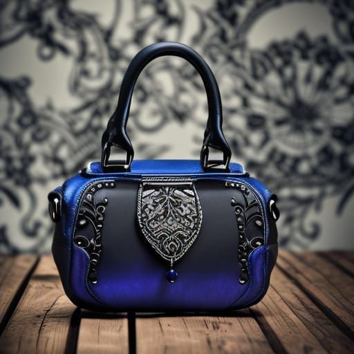 Beautiful black gothic handbag with cobalt blue accents& gothic vibes& ethereal vibes
