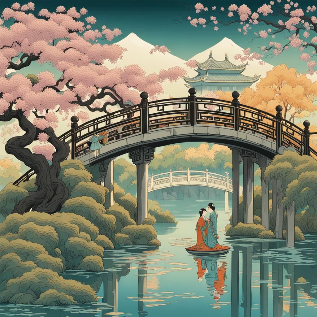 Ancient Chinese Garden with Art Deco Elements