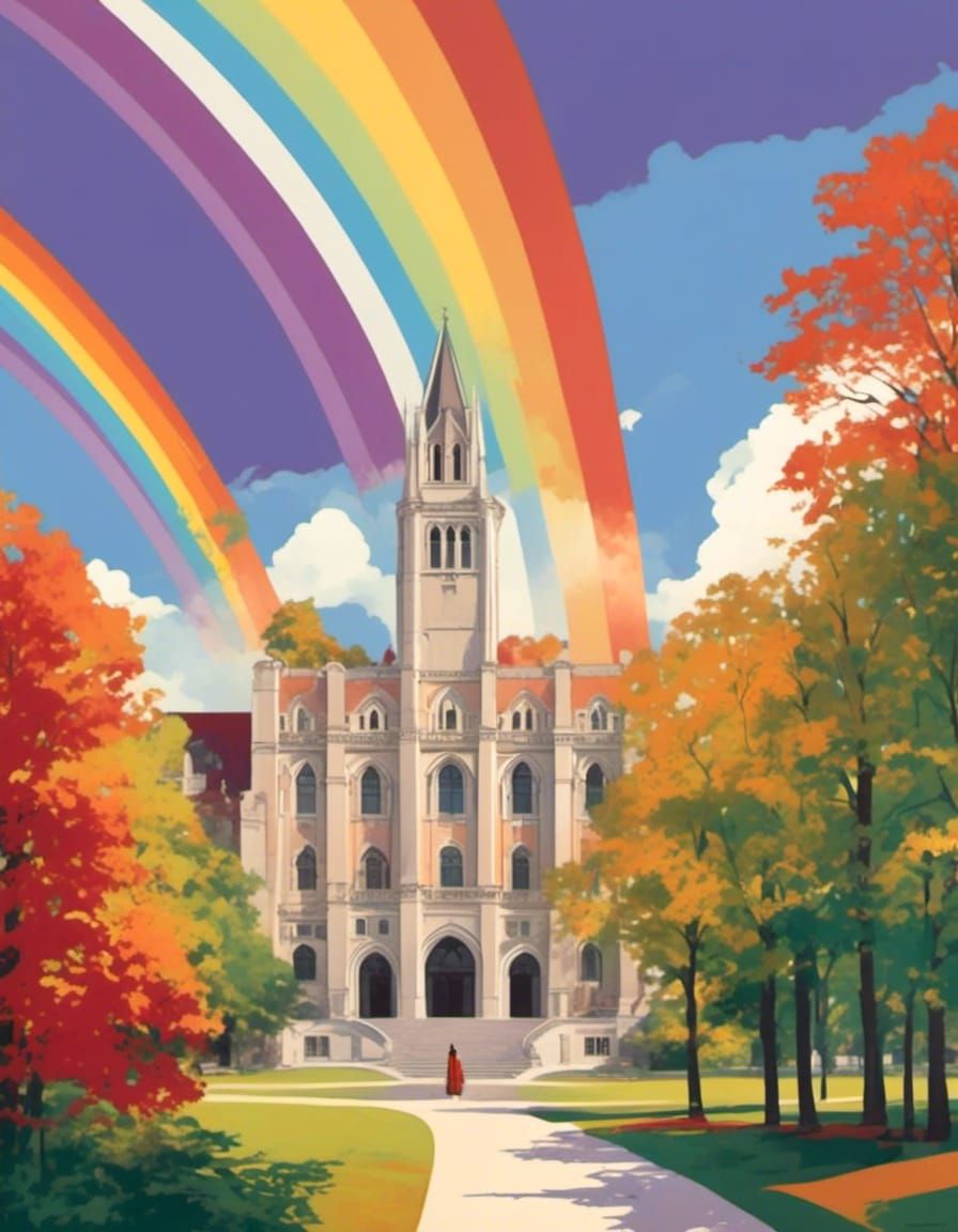 A rainbow travel poster for Vassar College in the style of <...