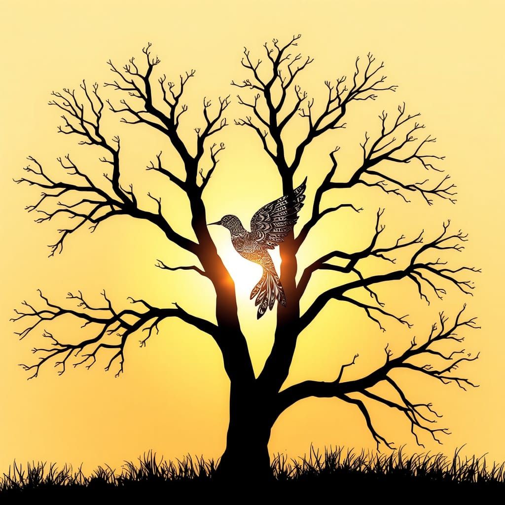 Dove Tree Silhouette in Zentangle Style