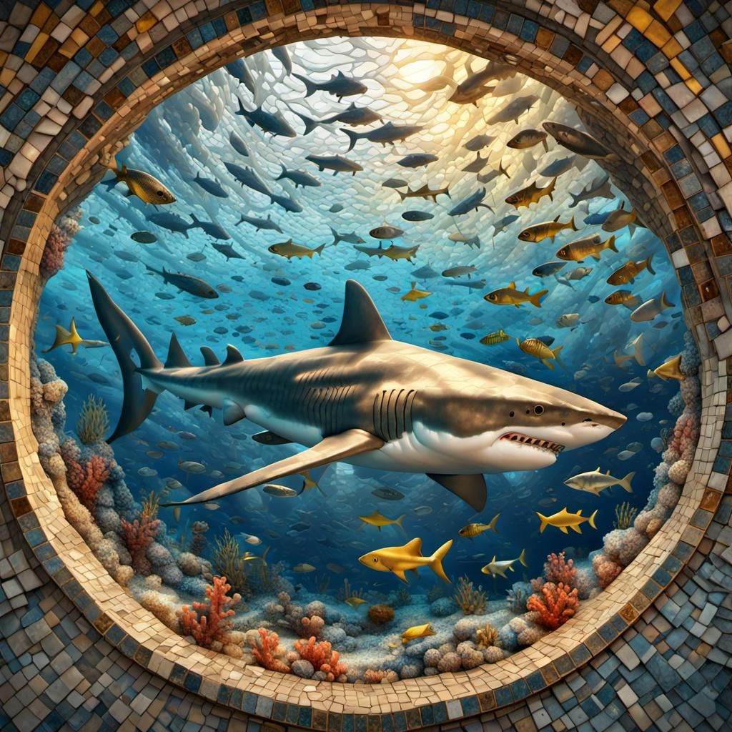 Underwater Shark Mosaic Inspired by Dali and Gaudi