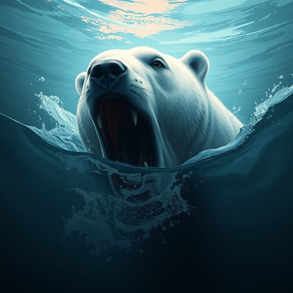 Surreal Polar Bear in Vibrant Underwater Scene