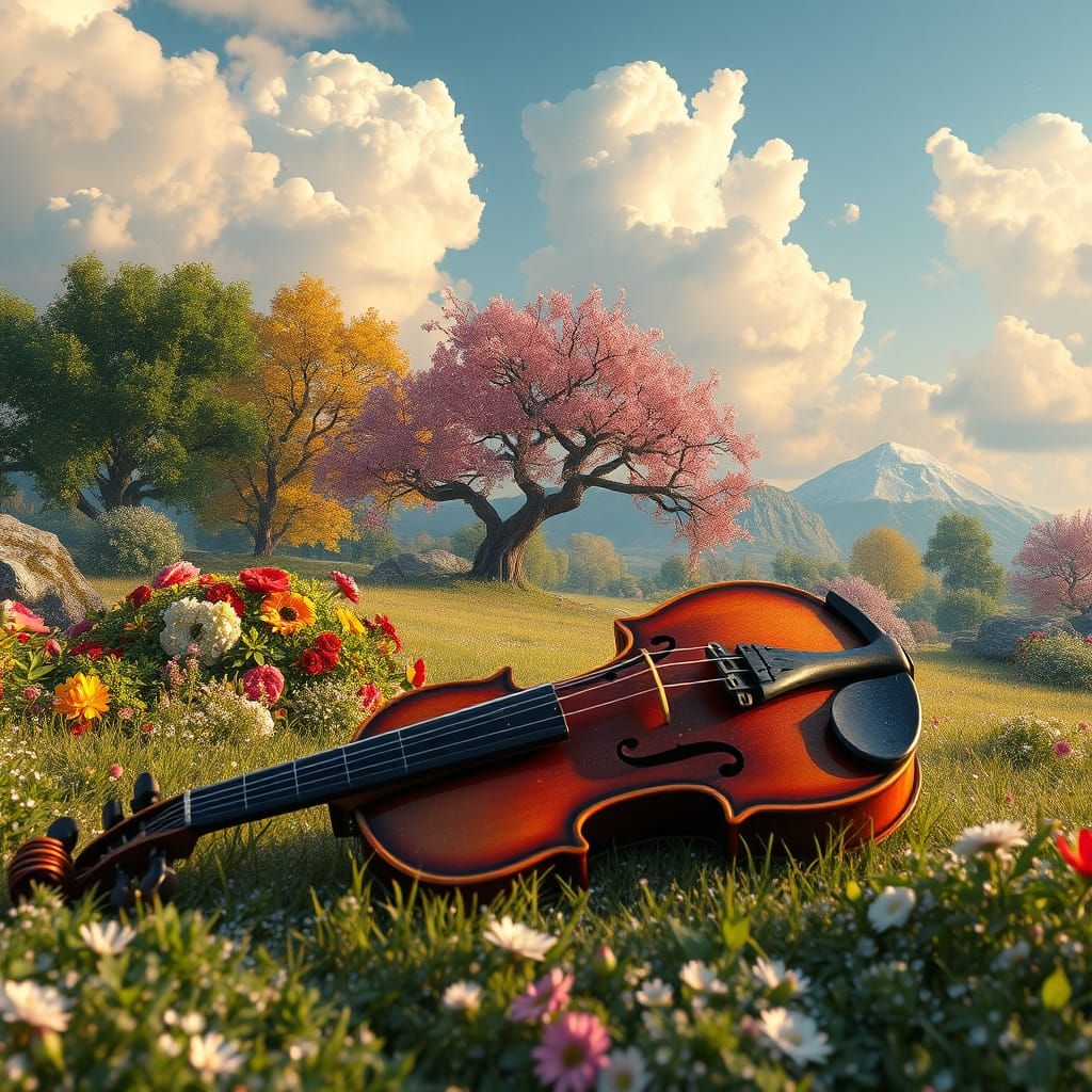 Hypermaximalist Four Seasons Landscape in Golden Light