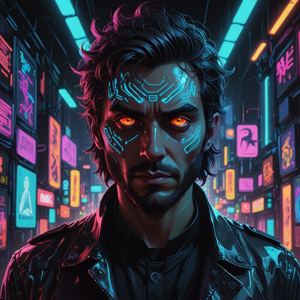 Person Transforms into Genius in Futuristic Neon Glow