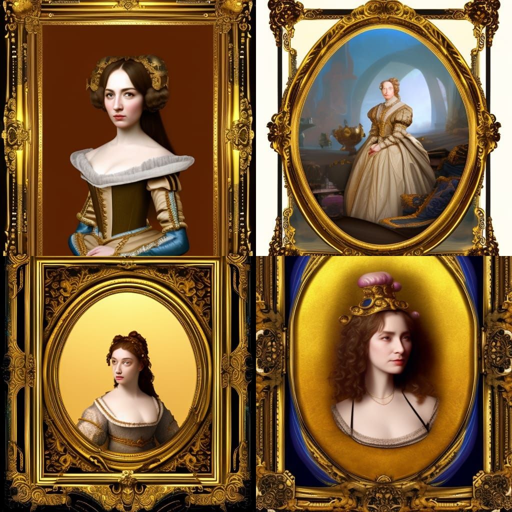 Seventeenth Century Noblewoman in Ornate Golden Frame