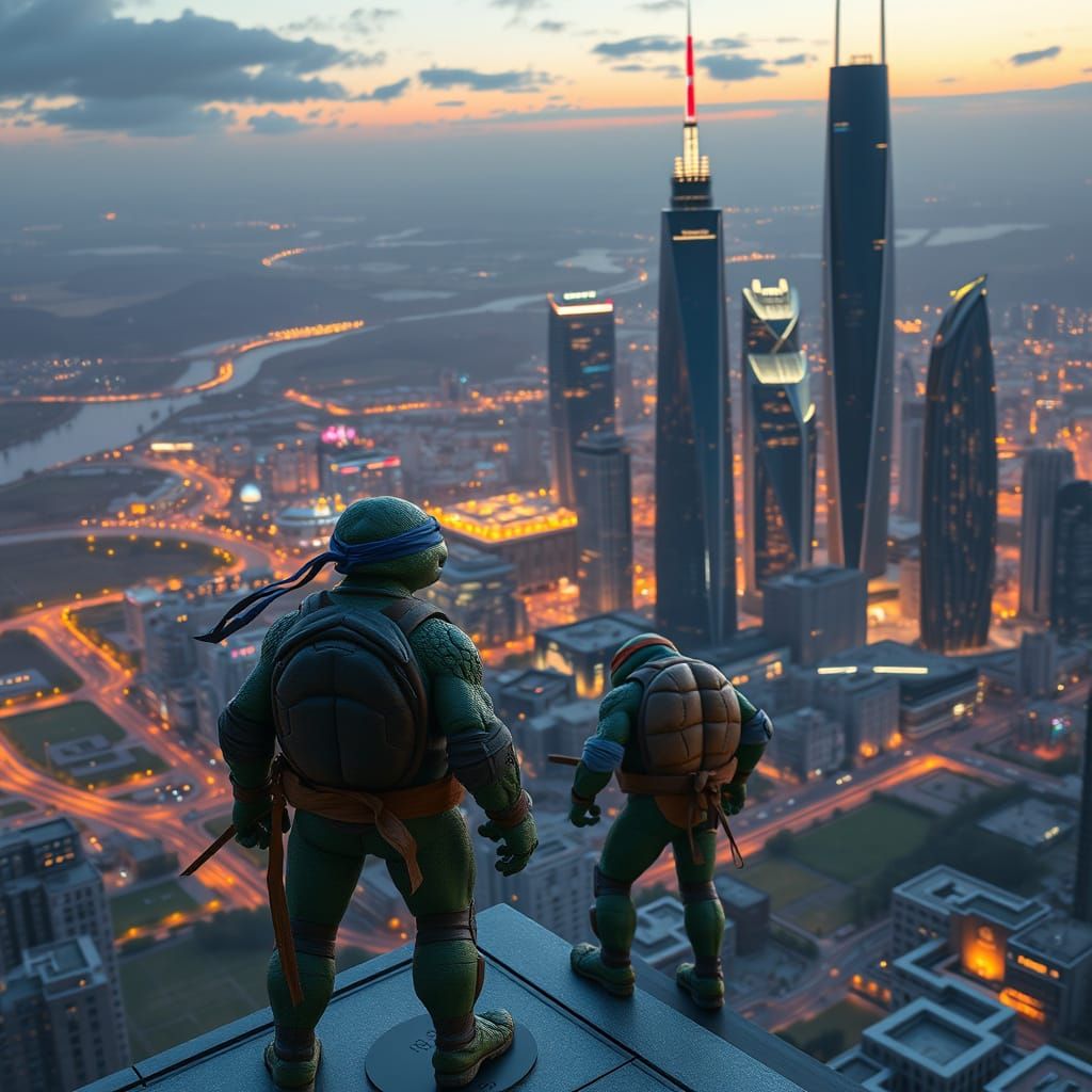 Teenage Mutant Ninja Turtles in Futuristic Urban Landscape