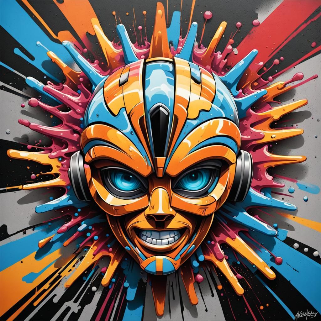 Mega-Tron Sunburst in Graffiti Splash Art Style