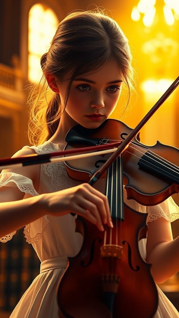 Emotional Violinist in Studio, Dramatic Digital Painting