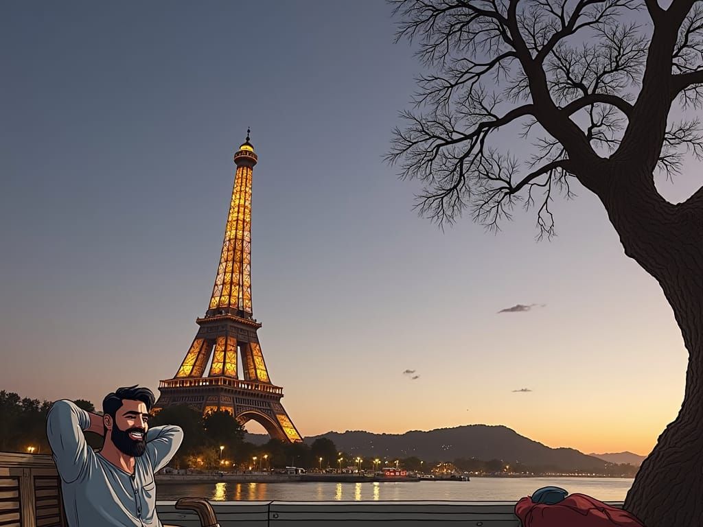 Happy Man with Beard in Anime Style