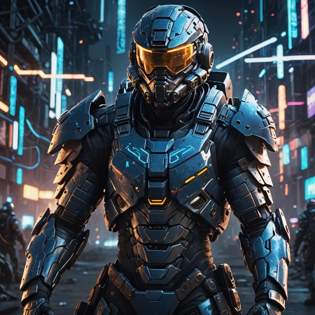 Futuristic Soldier in High-Tech Armor in 3D Style