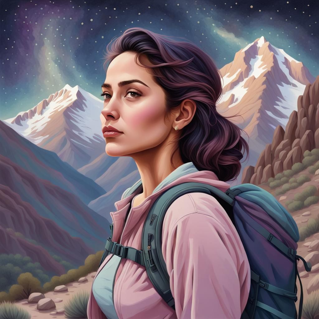 Mexican Woman Hiking Under Starry Night Sky