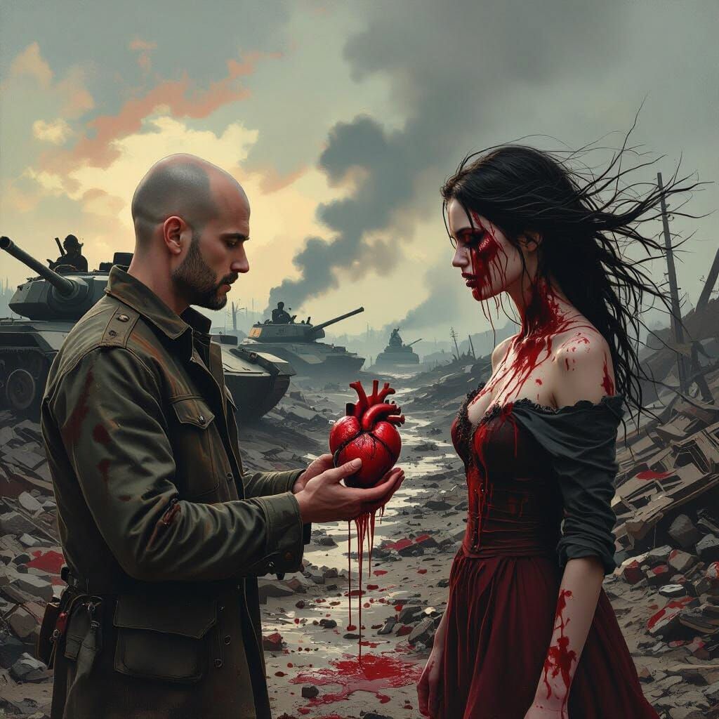 Lovers Offer Bleeding Heart Amidst War Zone