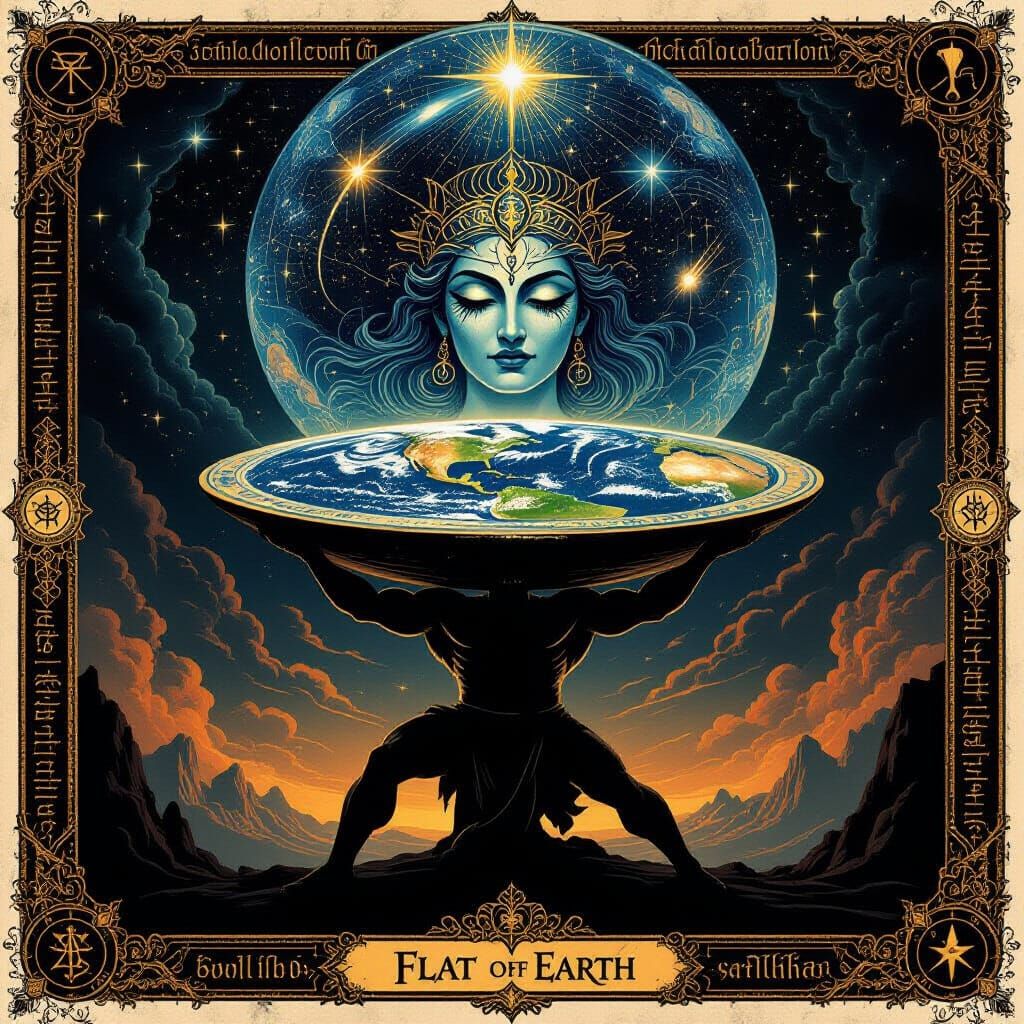 Atlas Holds Flat Earth Beneath Cosmic Goddess Tiamat