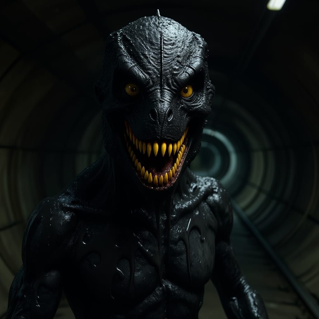 Terrifying Ink Monster in Abandoned Hallway - Horror Photogr...