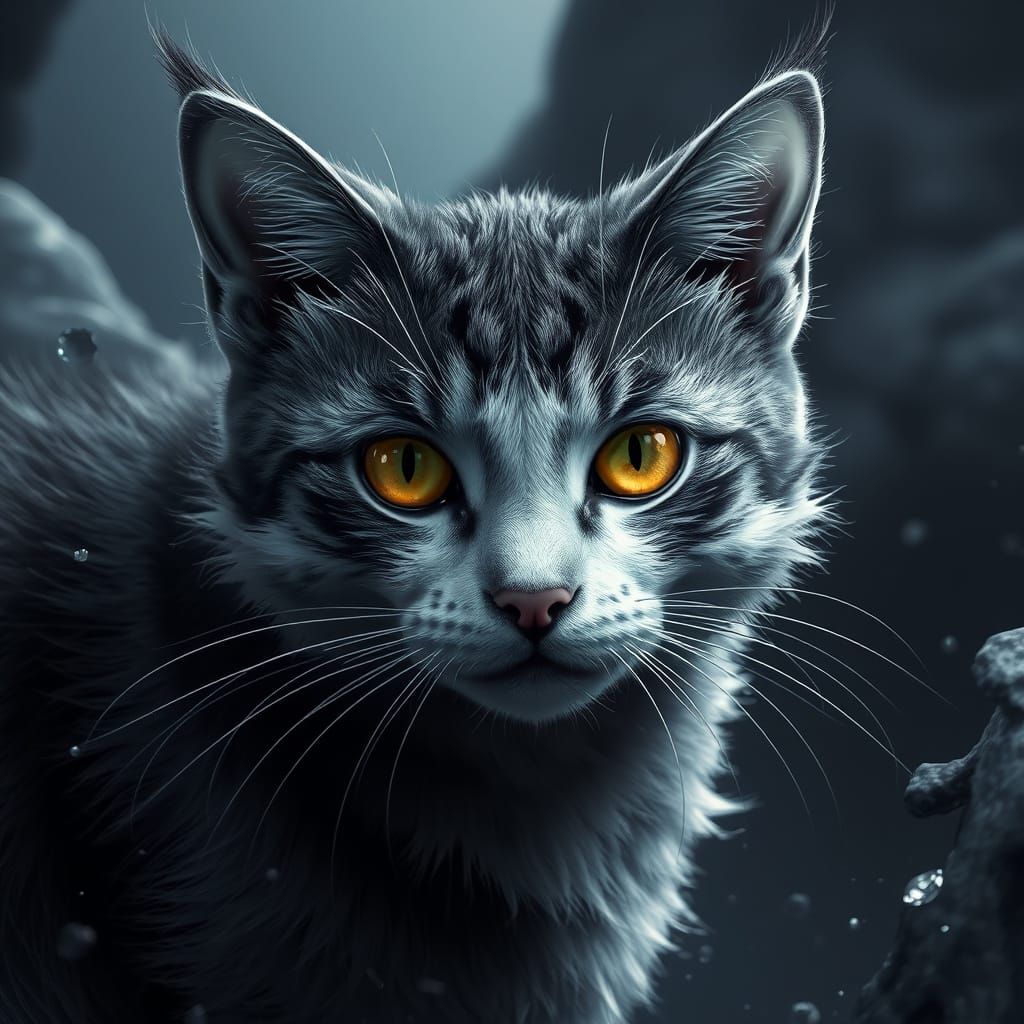 Majestic Black and White Feline in Vibrant Fantasy Realm