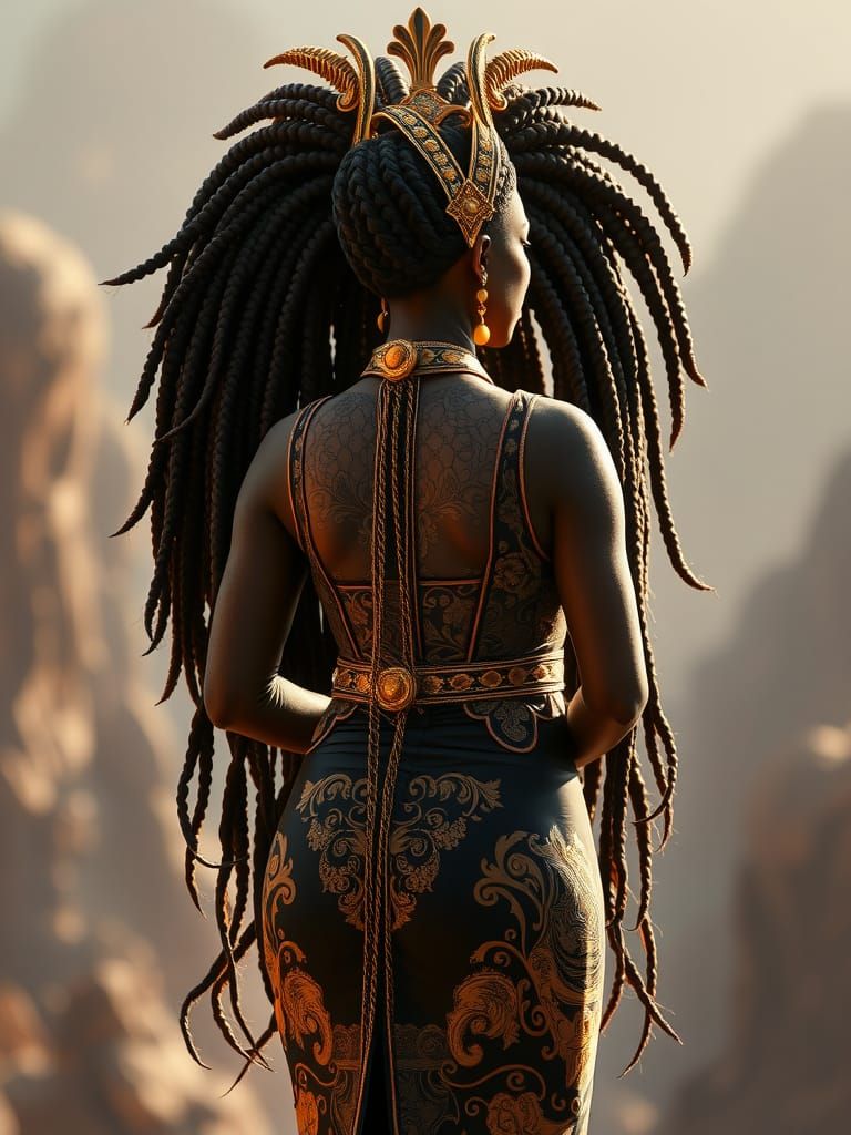 Regal African Goddess Portrait in Art Nouveau Style