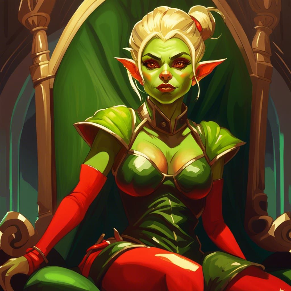 Fantasy Goblin Queen on Throne in Leyendecker Style