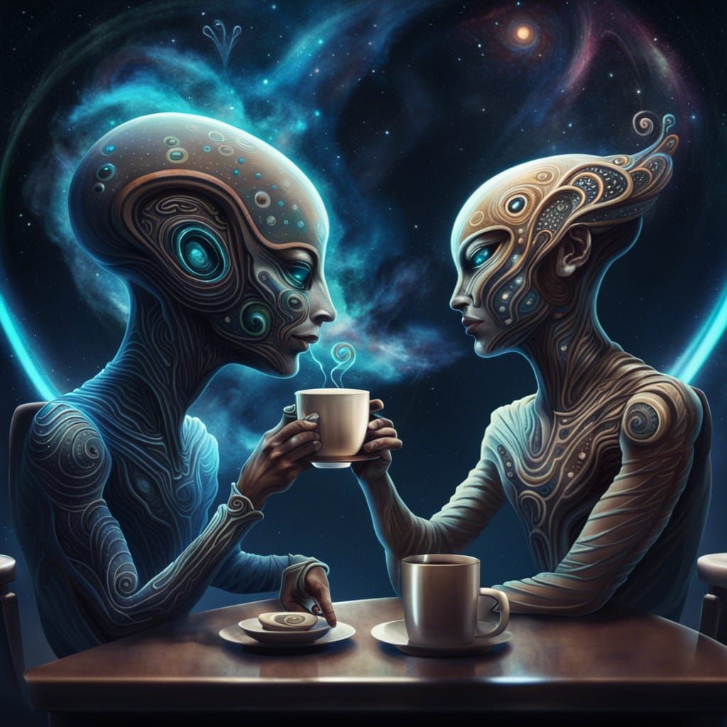 Cosmic Coffee: Human and Alien at Space Bar