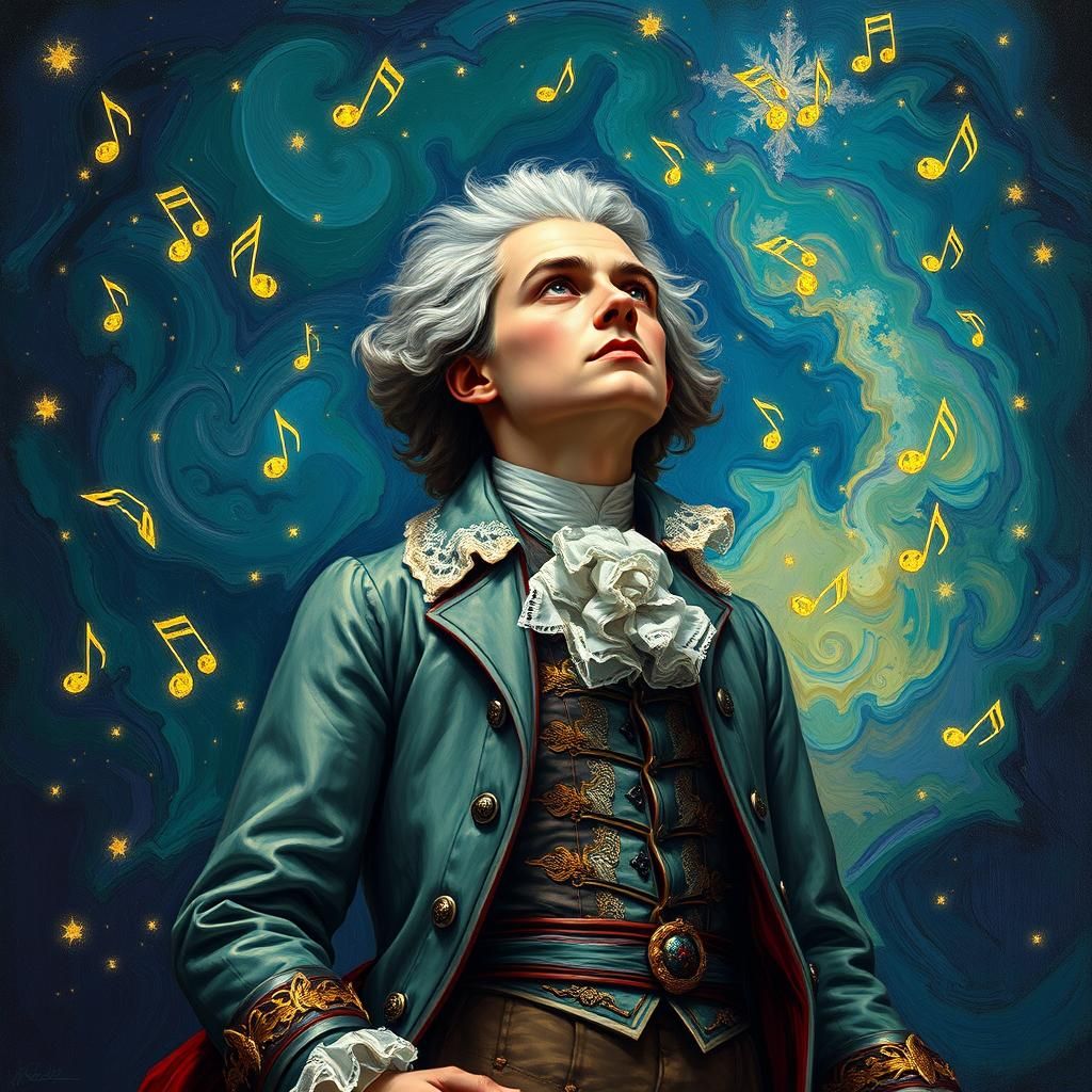 Mozart in Emerald and Sapphire Symphony as Impasto