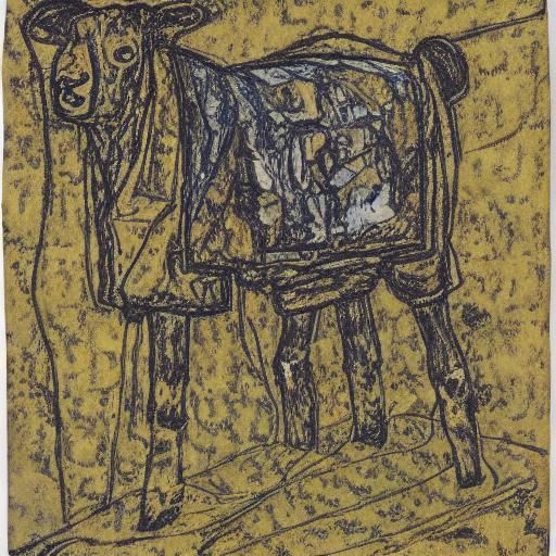 Lamb and Vacuum Cleaner in Expressionist Style