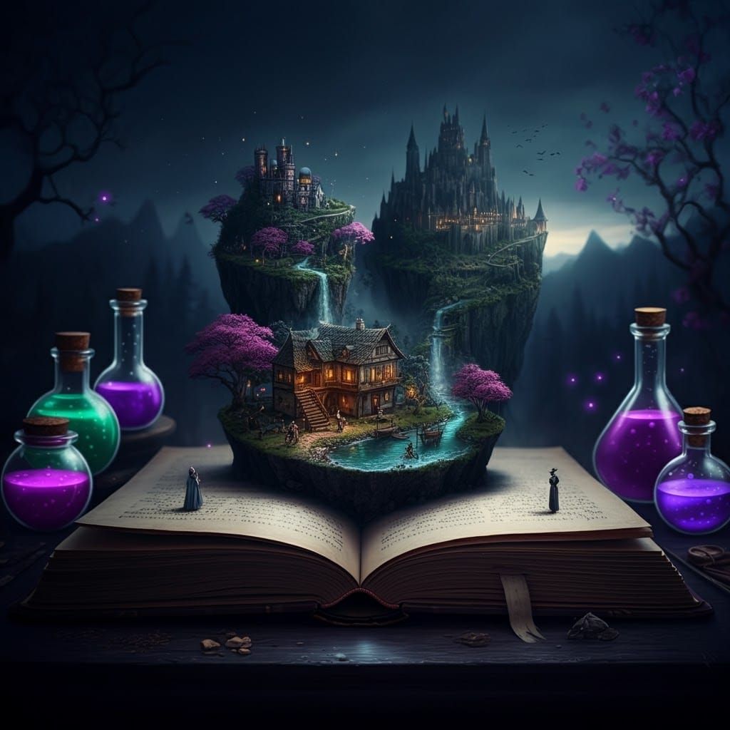 Fantasy Landscape Built Inside Open Book