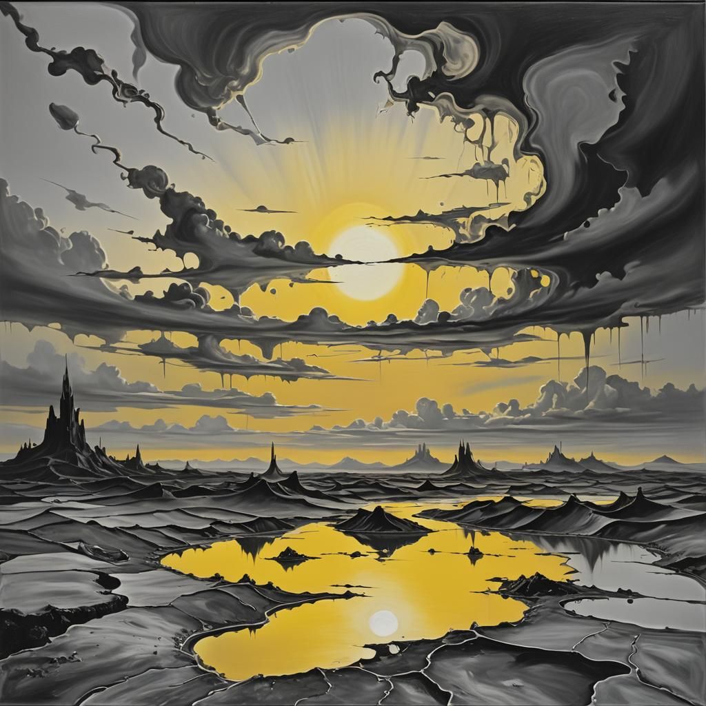 Surreal Grayscale Sunset Inspired by Salvador Dali