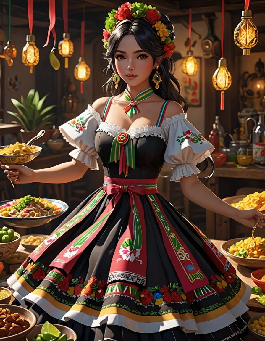 Flowing Jalisco Dress in Detailed 3D Anime Art