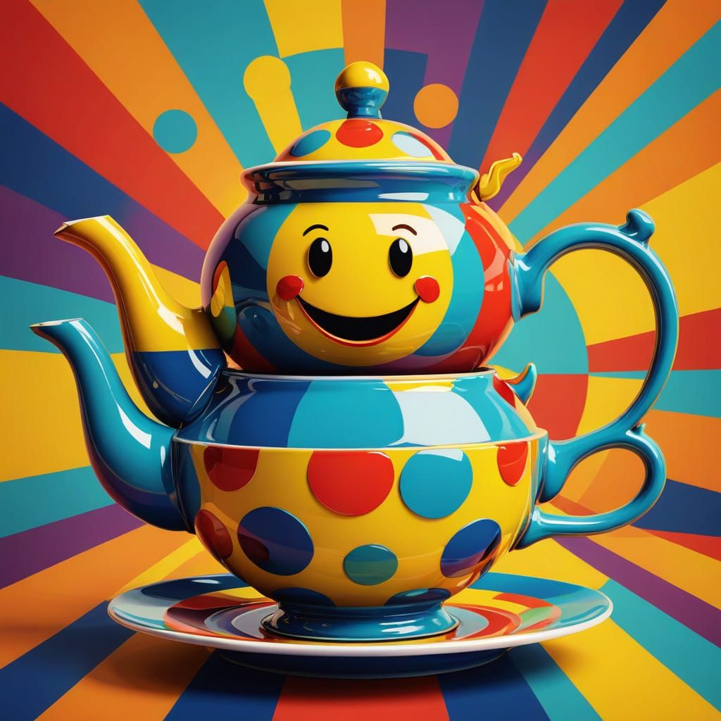 Smiling Teapot in Pop Art Style