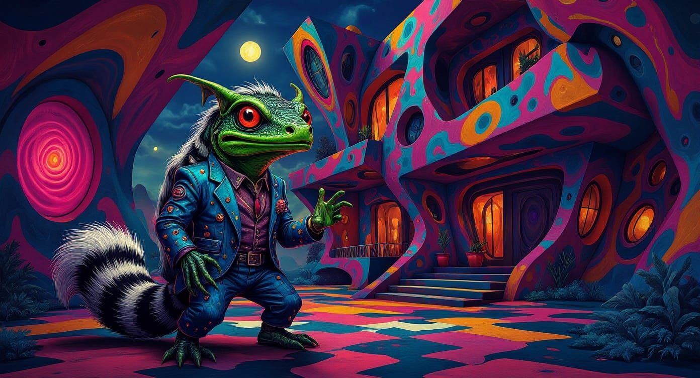 Crazy Alien Skunk Lizard in Abstract House