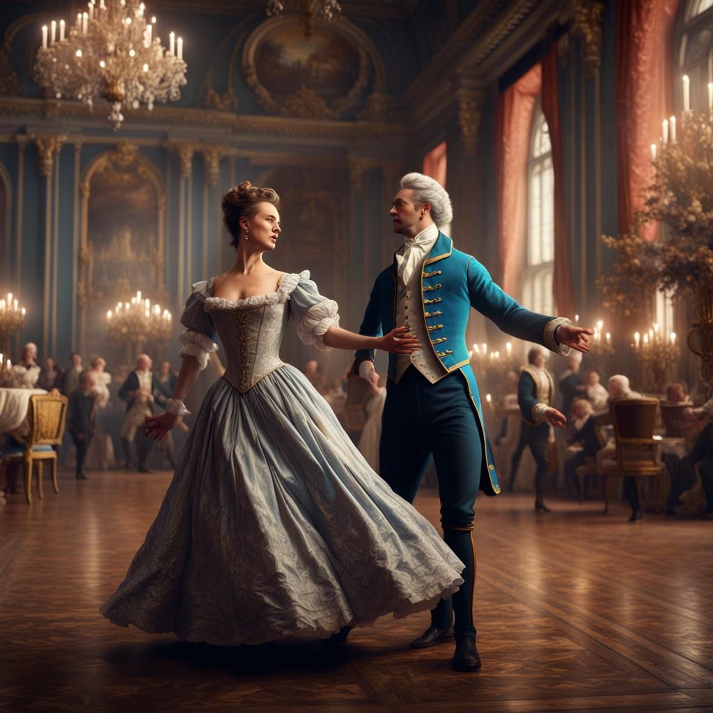 Romantic Waltz: 18th Century Couple in Detailed Painting