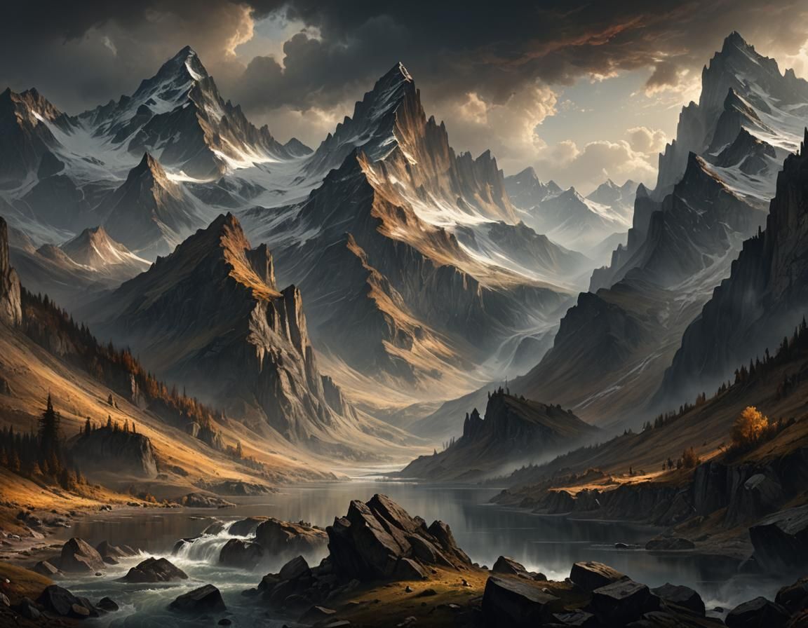 Romantic Mountain Range in Dramatic Lighting
