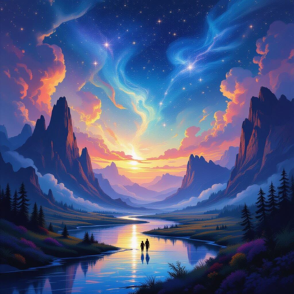 Expansive Fantasy Landscape Under Starlit Sky