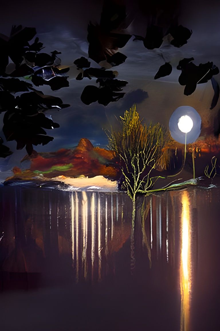 Moonlit River Landscape at Night